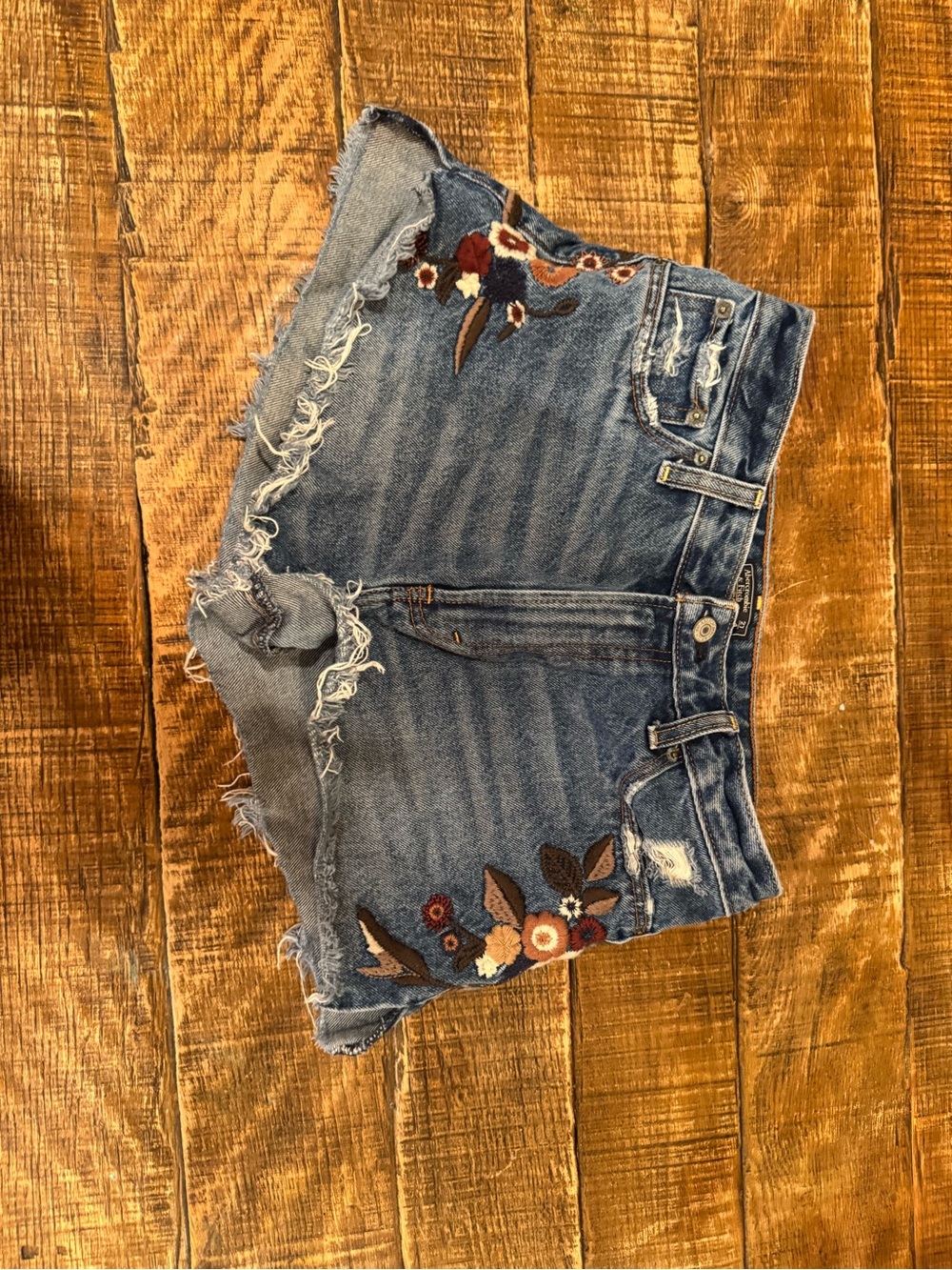 Abercrombie & Fitch Blue Embroidered Distressed Denim Shorts